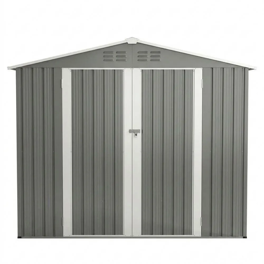 Verzinkter Stahlschuppen Doppeltür Verzinkter Stahl Grau/Weiß, 320x240x210 cm(L × B × H)