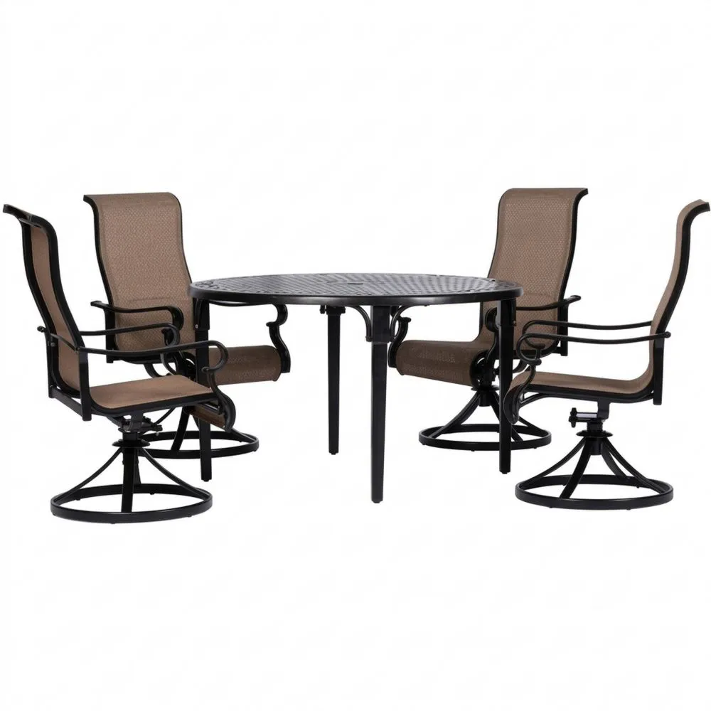 5-teiliges Gartenmöbel-Set aus Aluminium mit rundem Tisch und Drehstühlen, Braun/Schwarz