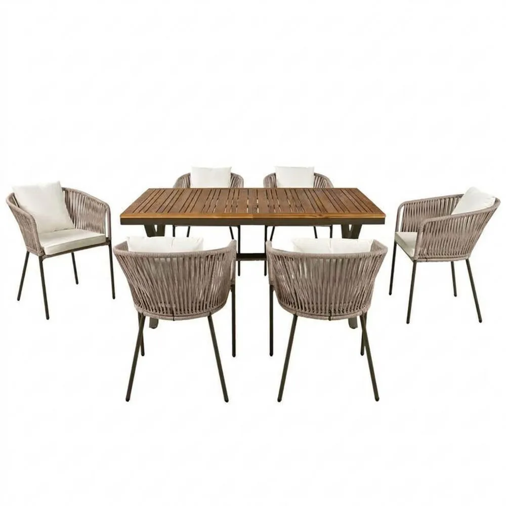 Garten-Essgruppe aus Akazienholz und Stahl für 6 Personen