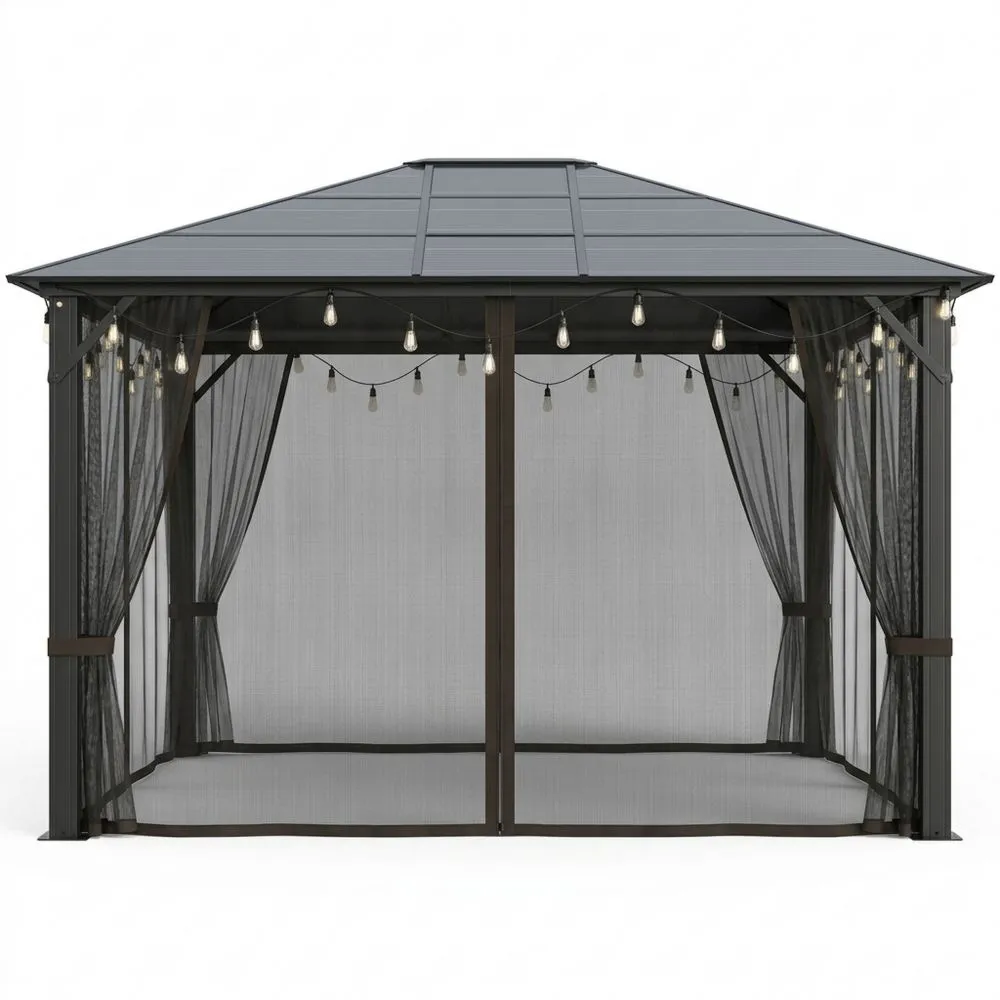 Gartenpavillon Aluminium Polycarbonatdach Schwarz