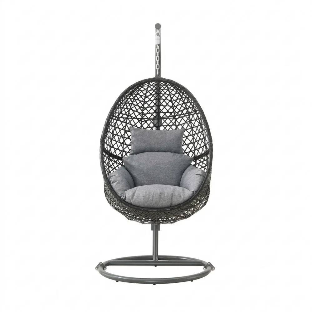 Hängesessel Ei-Form Rattan mit Stahlgestell Grau