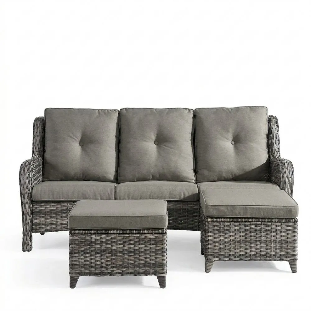 Polyrattan Sofa-Set mit Tisch Grau