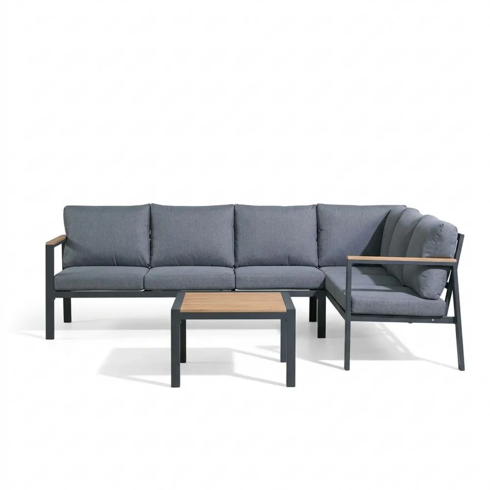 Aluminium-Garten-Sofaset mit Teakholztisch, Grau