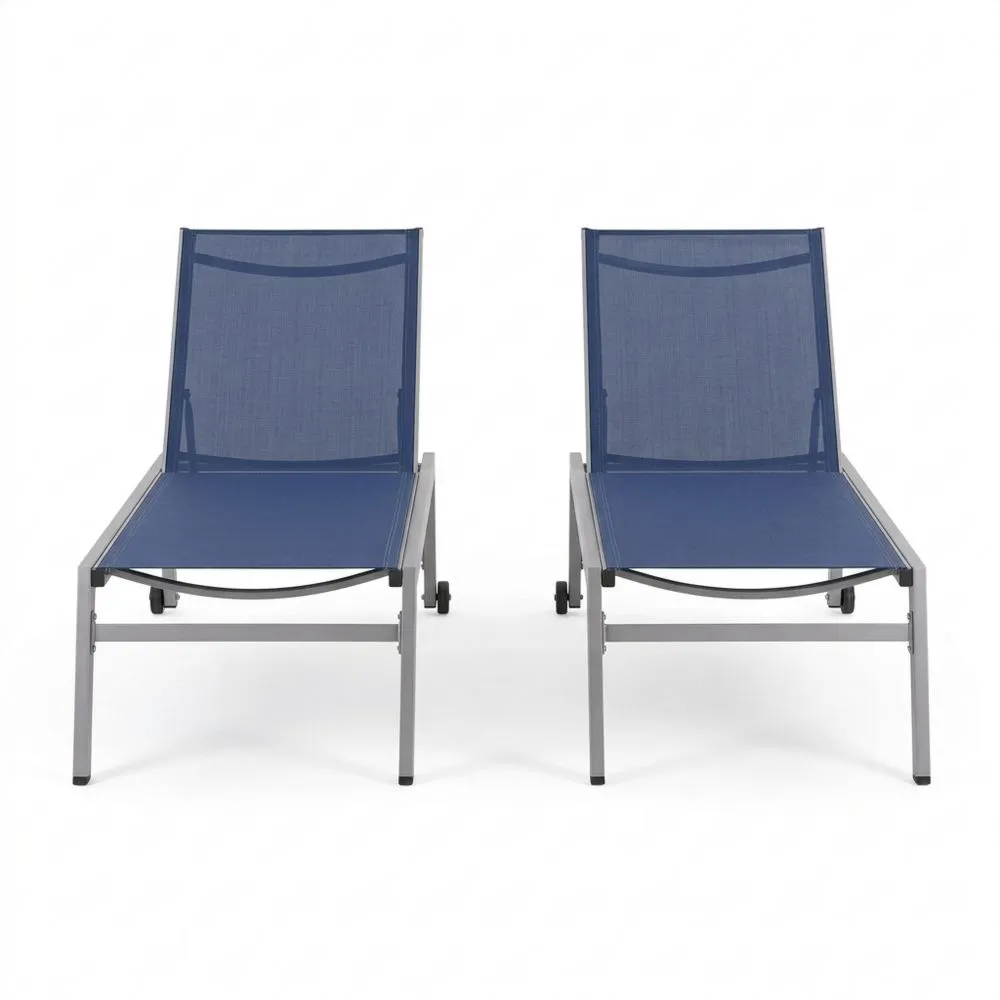 2er Set Sonnenliegen Aluminium Textilene Blau