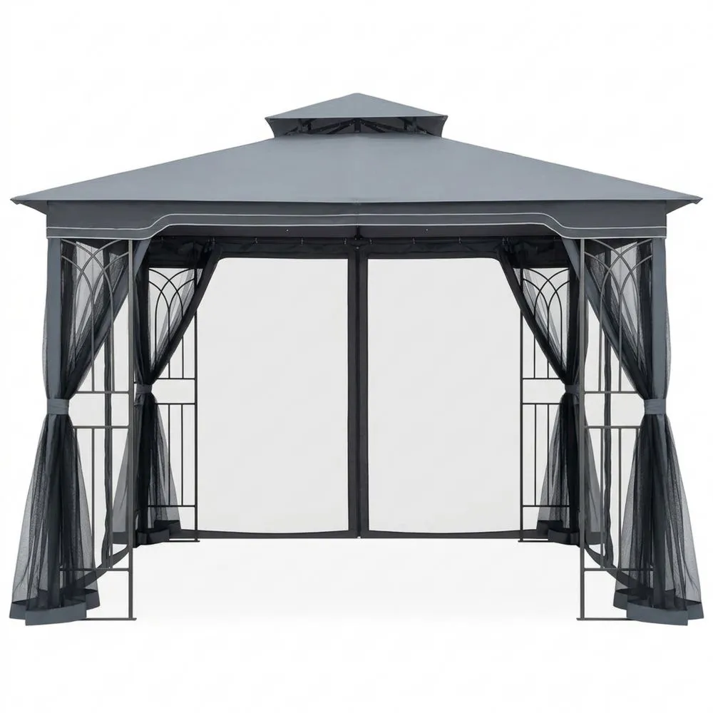 Gartenpavillon Stahl Polyester Grau 3x4m(L × B)