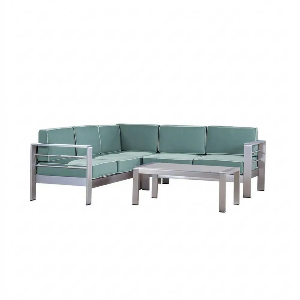 Ecksofa-Set Aluminium mit Tisch Grün