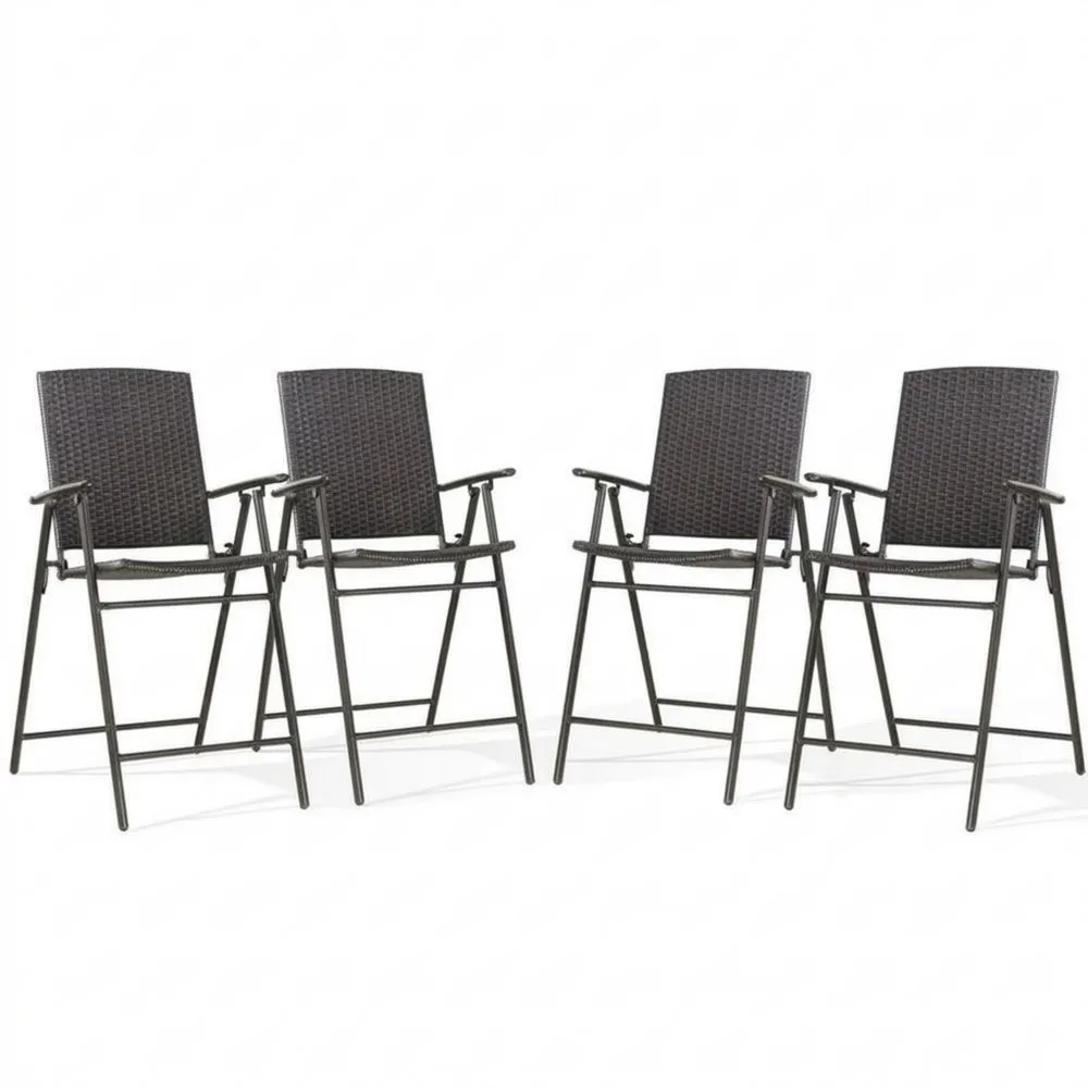 4er-Set Klappbare Barstühle aus Polyrattan mit Stahlgestell Dunkelbraun