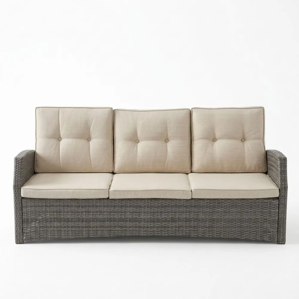 3-Sitzer Sofa Rattan Beige Polyester