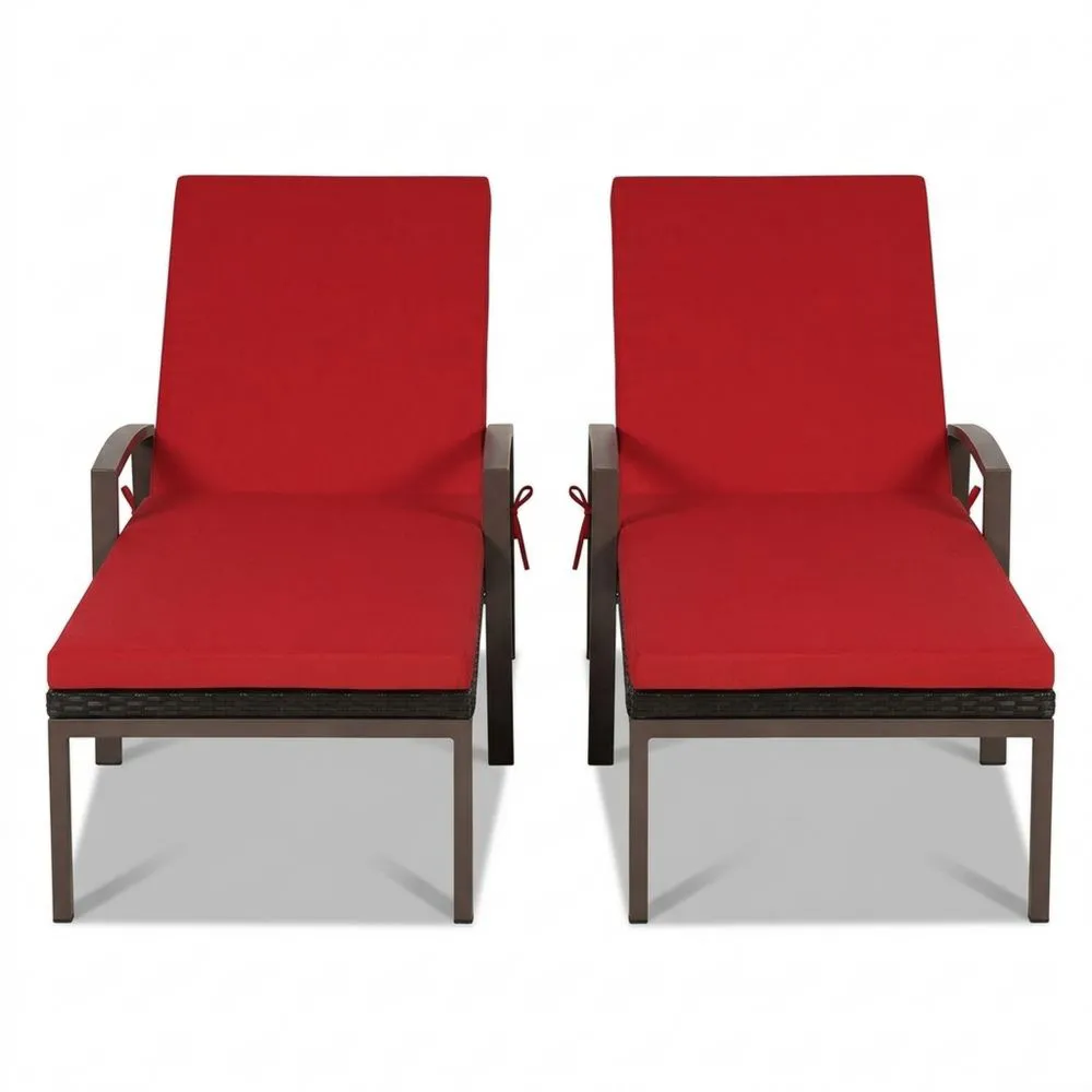 2er-Set Sonnenliegen Aluminium Polyrattan Rot