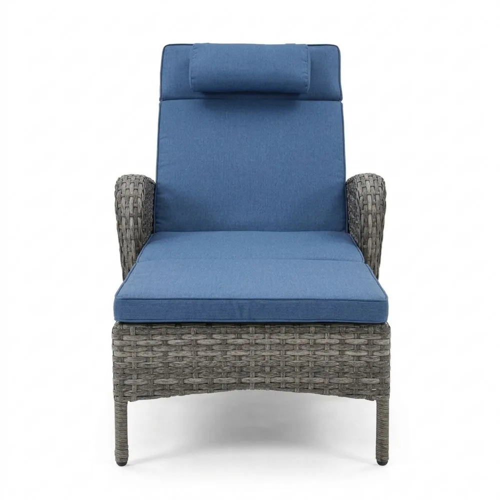 Gartenliegenstuhl Rattan Aluminium Blau Polyester