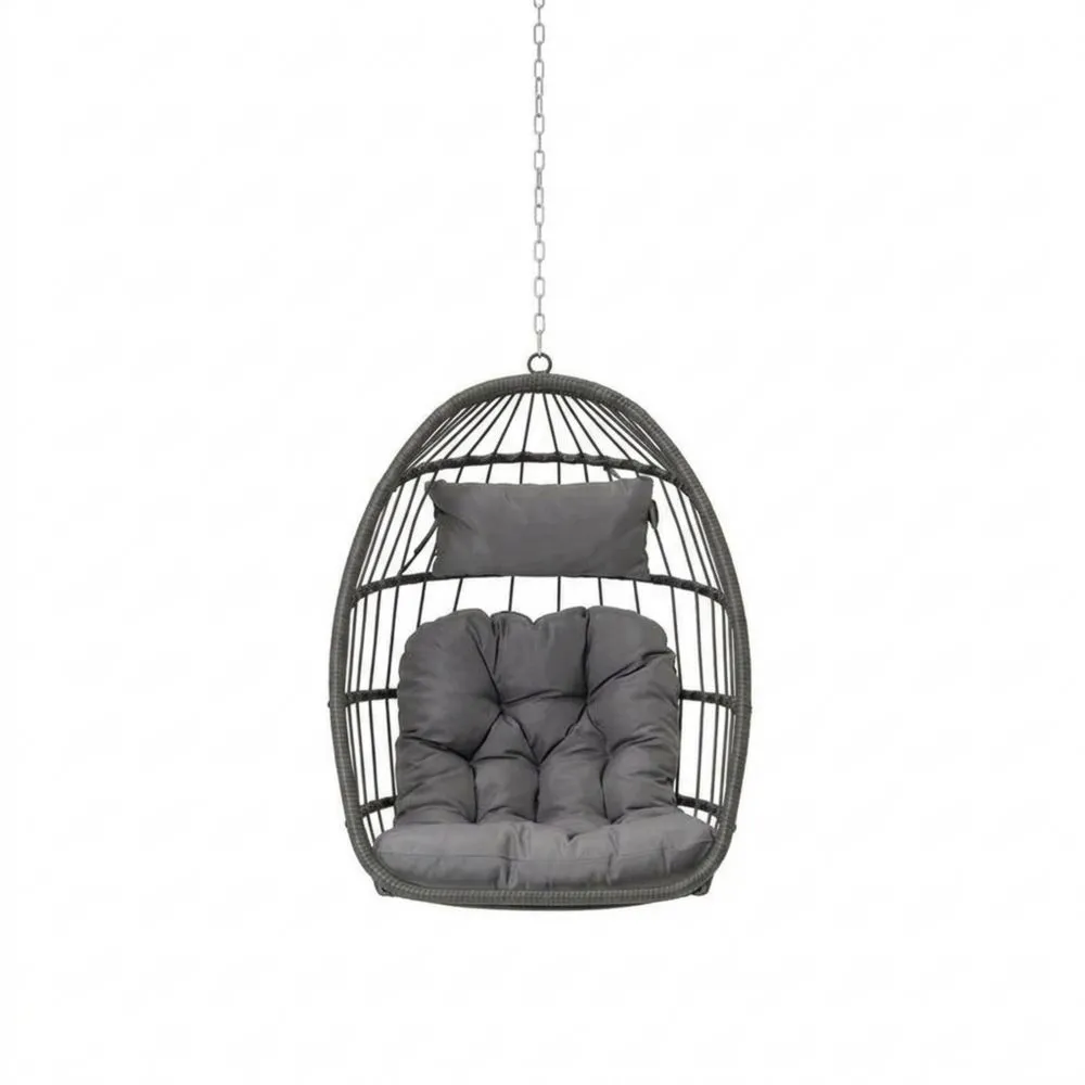 Hängesessel Ei-Form Polyrattan Stahl Grau