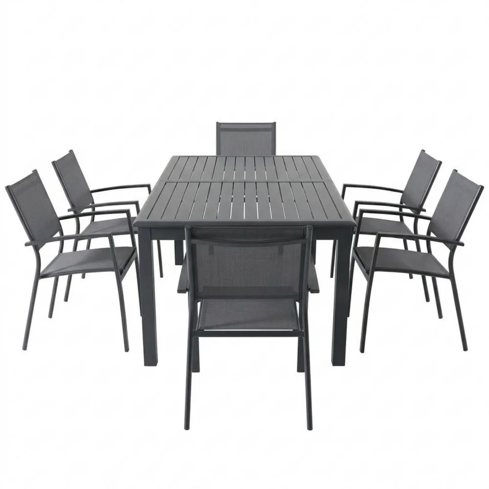 7-teiliges Aluminium-Garten-Essgruppen-Set in Grau