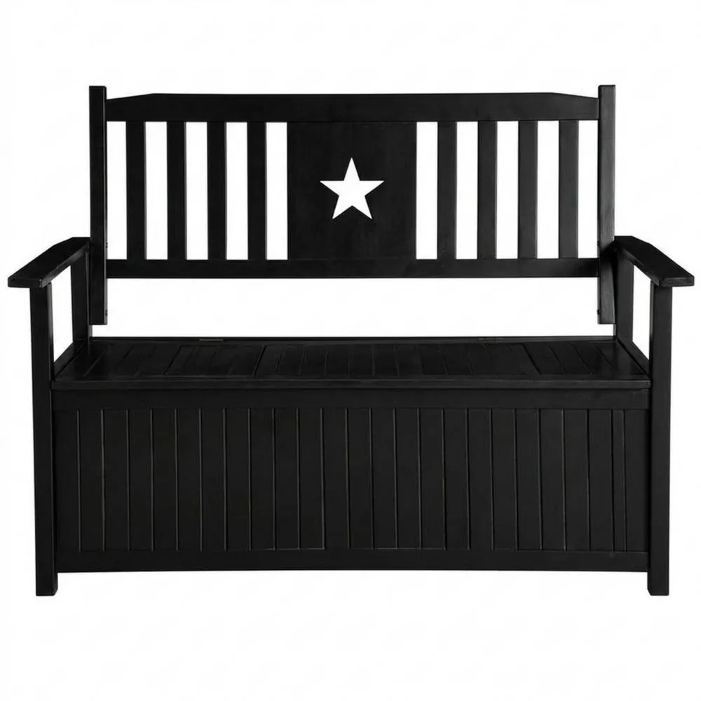 Akazienholzbank mit Stern-Muster Schwarz Stauraum, Gesamtlänge 120cm