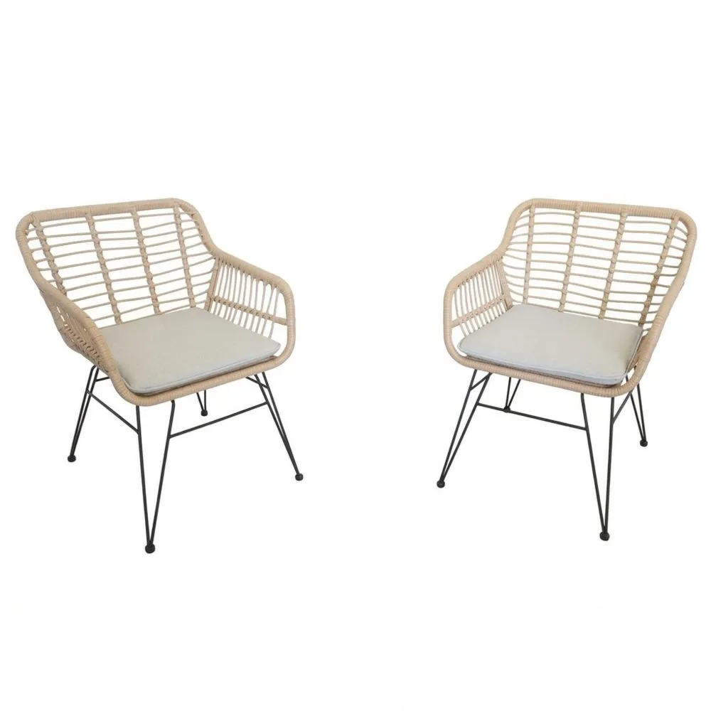 Garten-Stuhl-Set aus Polyethylen-Rattan und Stahl mit Kissen in Beige