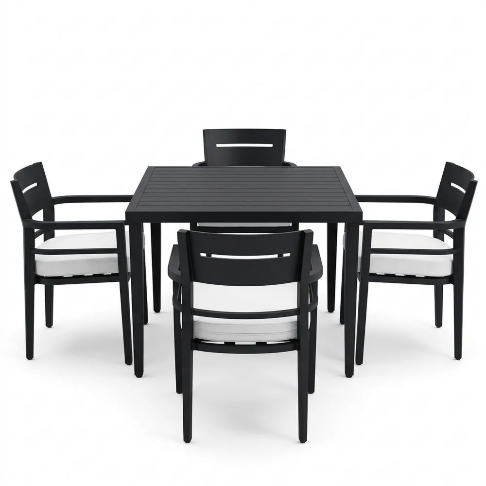 5-teiliges Gartenmöbel-Set aus Aluminium in Schwarz/Weiß