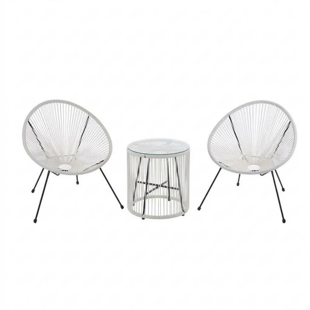 3-teiliges Garten-Loungeset aus Stahl und Glas in Weiß