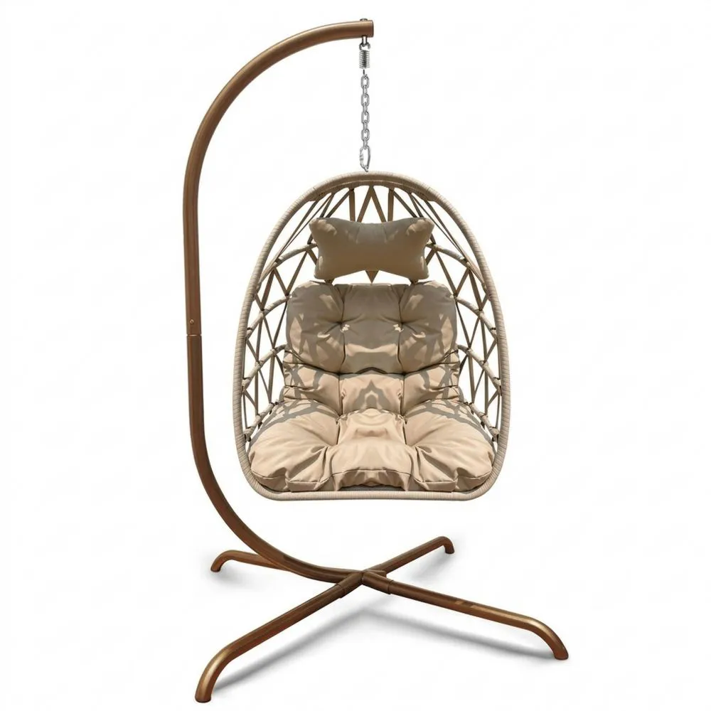 Hängesessel Rattan Stahlrahmen Beige