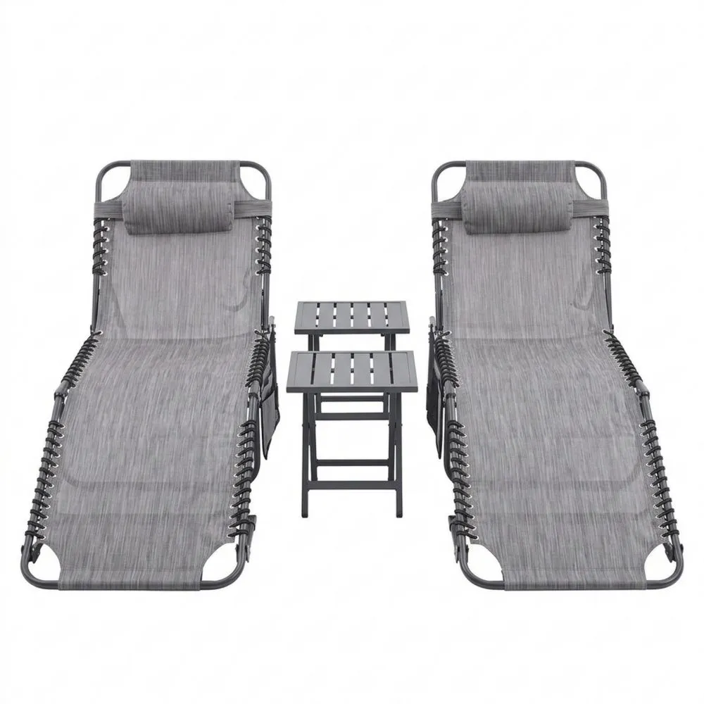 Stahl Gartenliegestuhl Set mit Tisch Grau