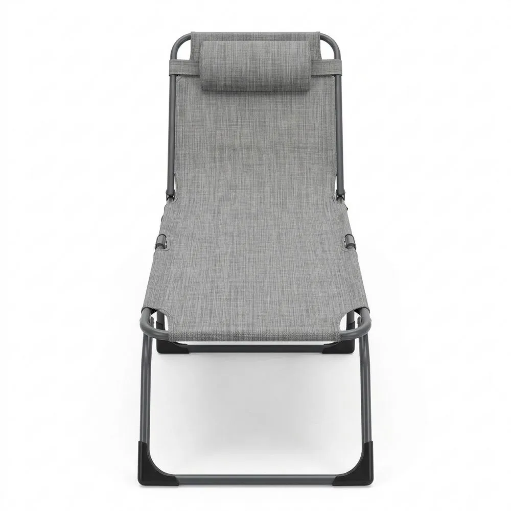 Klappbare Gartenliege Stahl Textilene Grau mit Abnehmbarem Kopfstütze