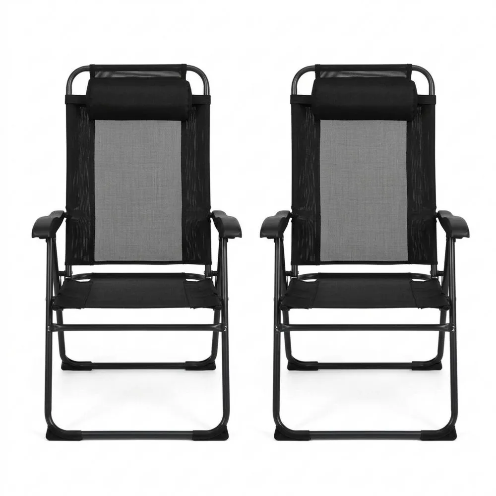 2er Set Klappbare Gartenstühle aus Stahl und Textilene Schwarz/Grau