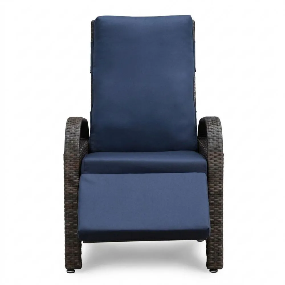Gartenlounge Rattan Sessel mit Verstellbarer Rückenlehne Dunkelblau