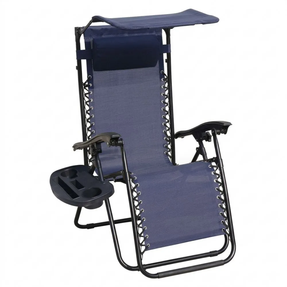 Stahlrahmen Liegestuhl Textilene-Gewebe Blau mit Sonnendach