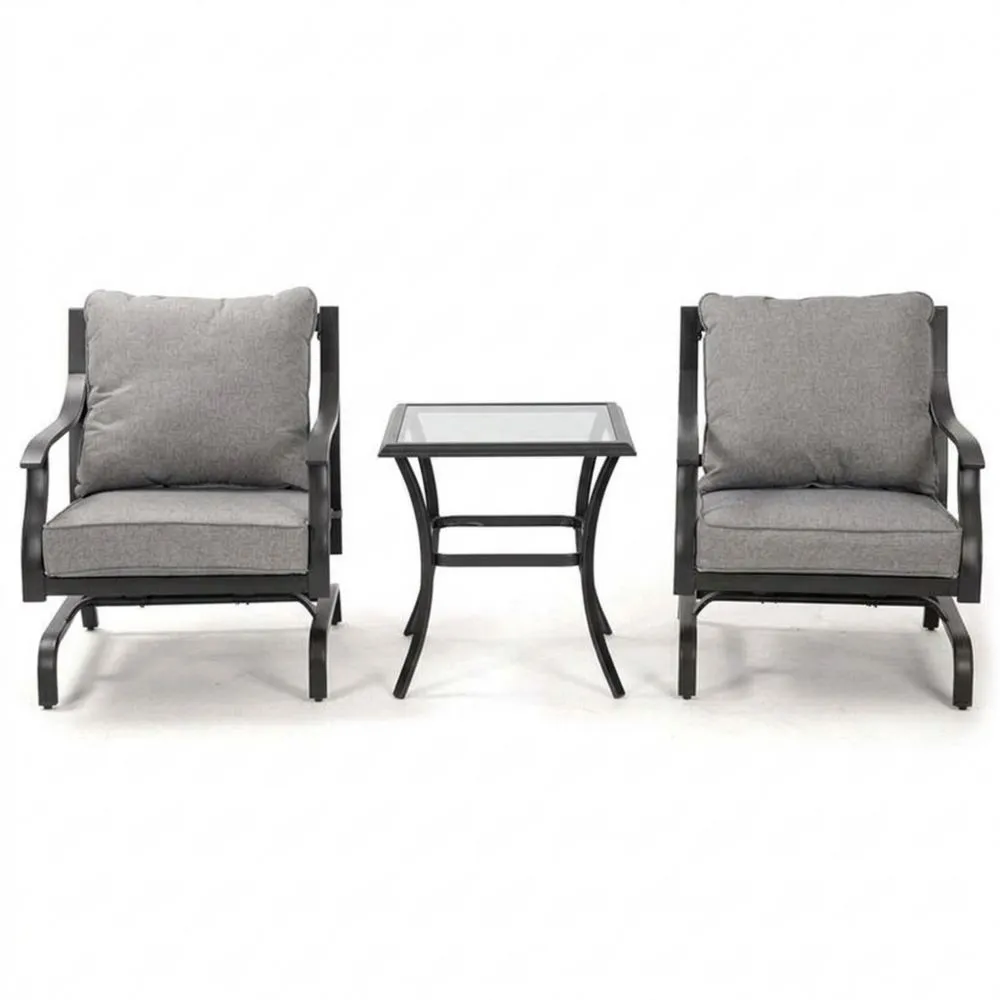 Gartenmöbel-Set aus Stahl mit 2 Stühlen und Tisch, Grau