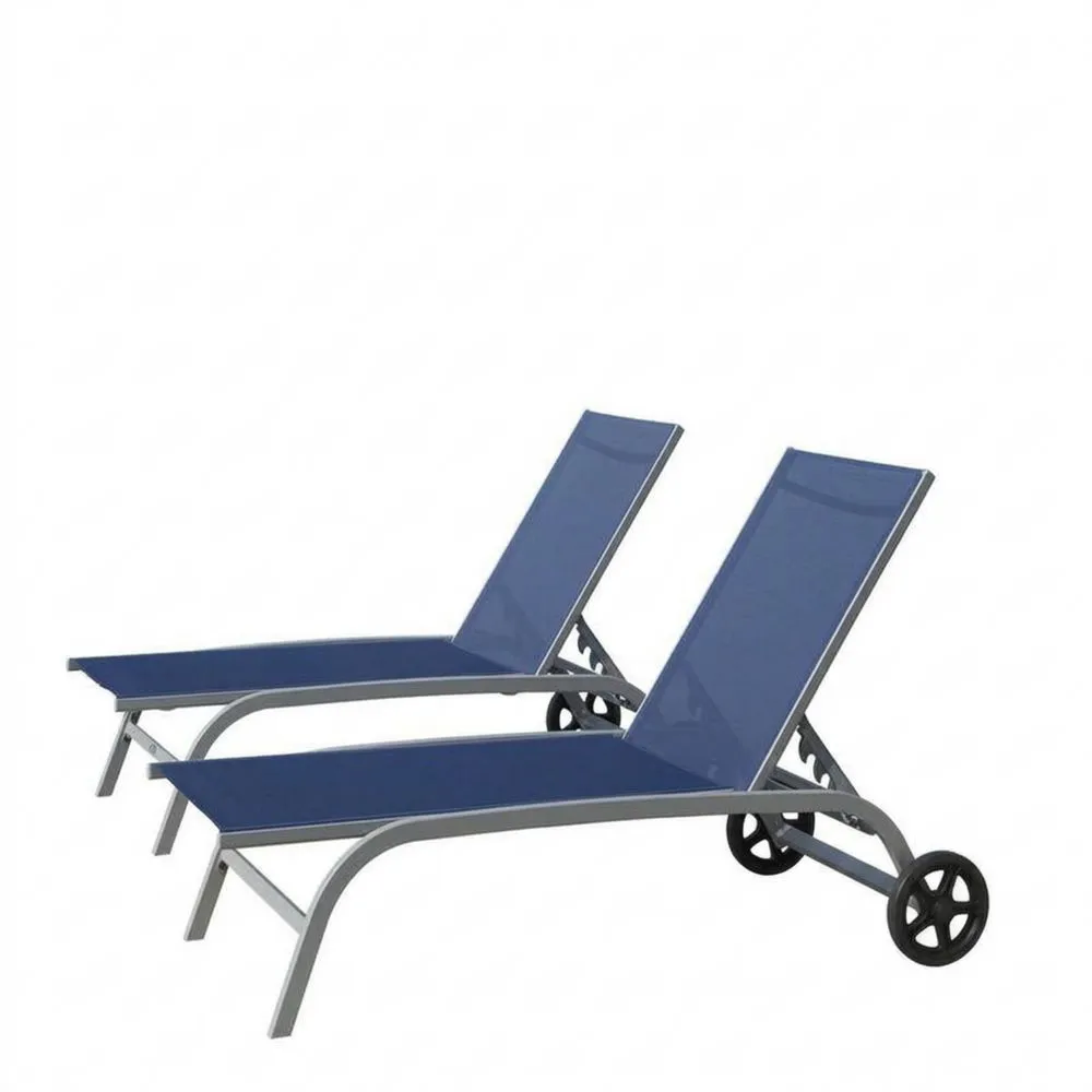 2er Set Sonnenliegen Aluminium Textilene Blau
