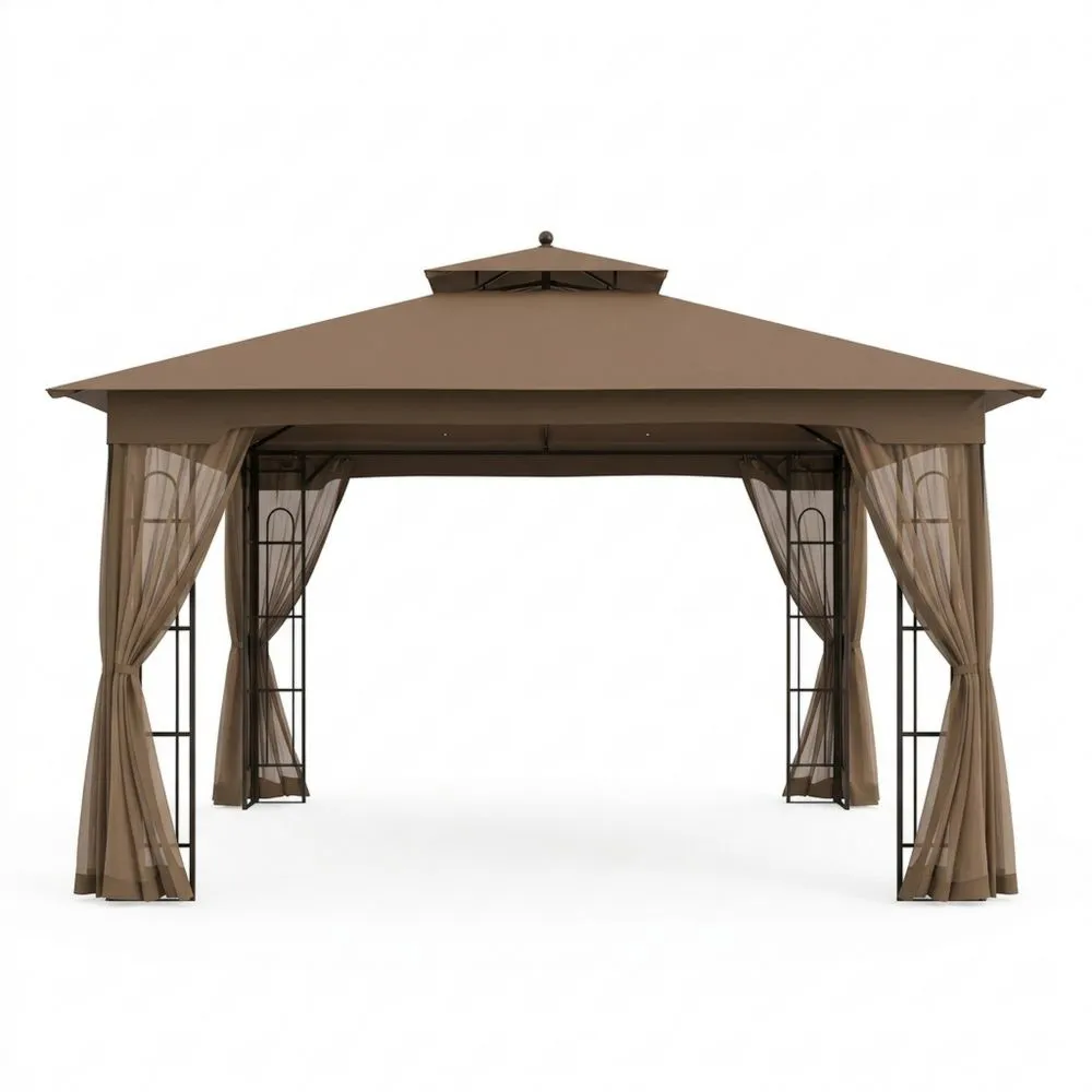 Pavillon Stahlrahmen Polyester Braun, 300x300x270 cm(L × B × H)