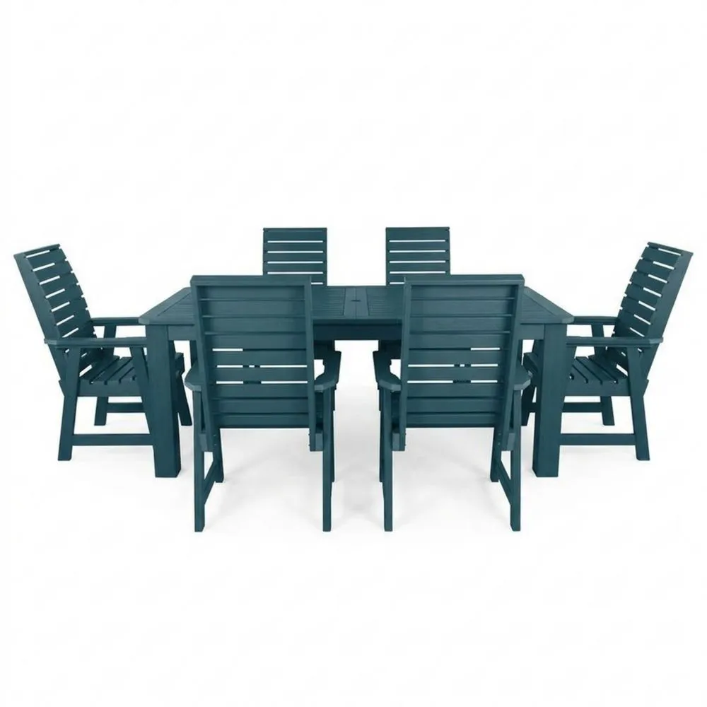 Garten-Essgruppe rechteckig aus Polypropylen, Grün, mit 6 Stühlen