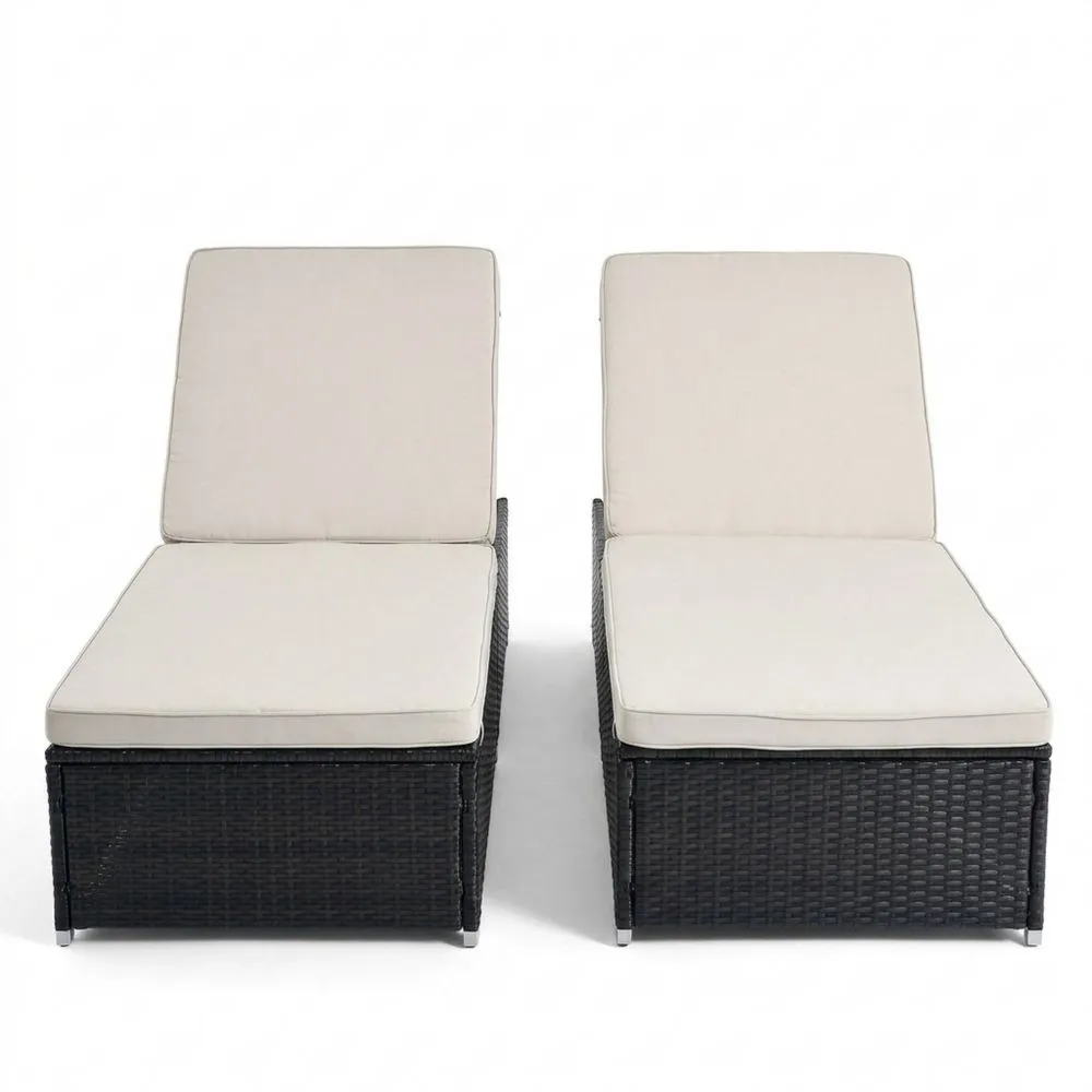 Polyrattan Sonnenliege Set Verstellbar Beige/Schwarz
