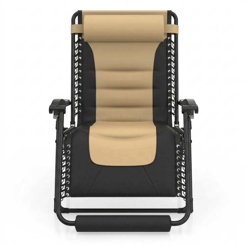 Klappbarer Stahl-Liegestuhl in Beige und Schwarz mit Textilene