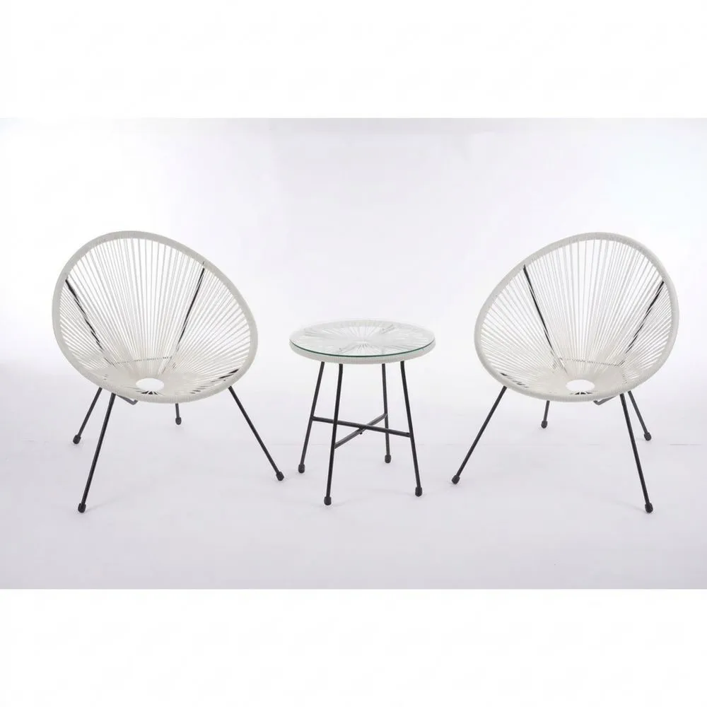 Garten-Loungeset aus Stahl mit PE-Seil und gehärtetem Glas