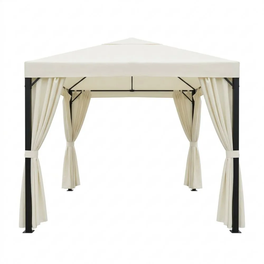 Stahl-Pavillon mit wasserdichtem Polyesterdach in Creme, 3×3×2,6 m (L×B×H)