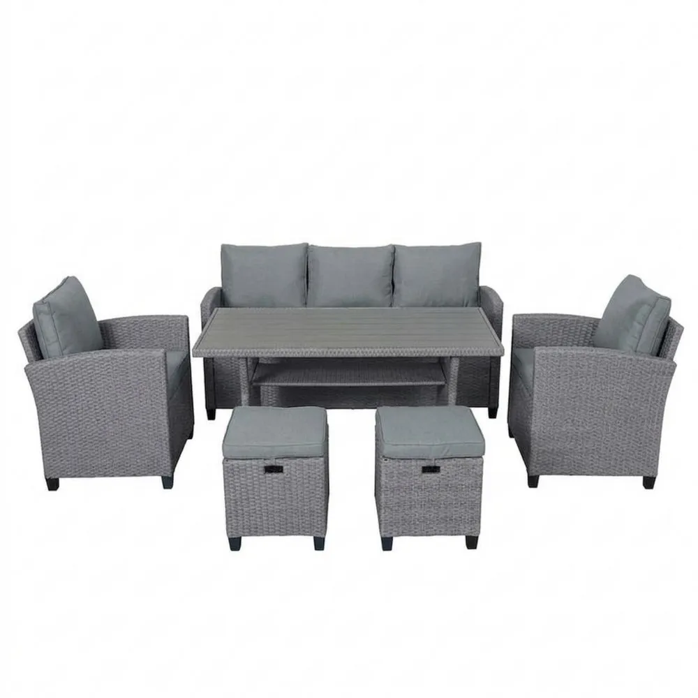 6-teilige Gartenmöbelgarnitur aus Rattan mit Aluminium in Grau