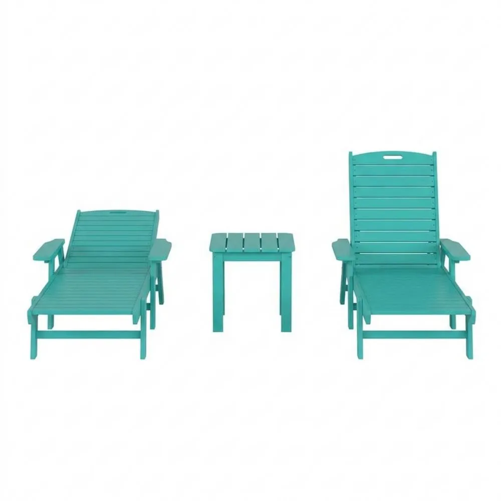 Gartenmöbelset Liegestühle und Tisch Eukalyptusholz Türkis