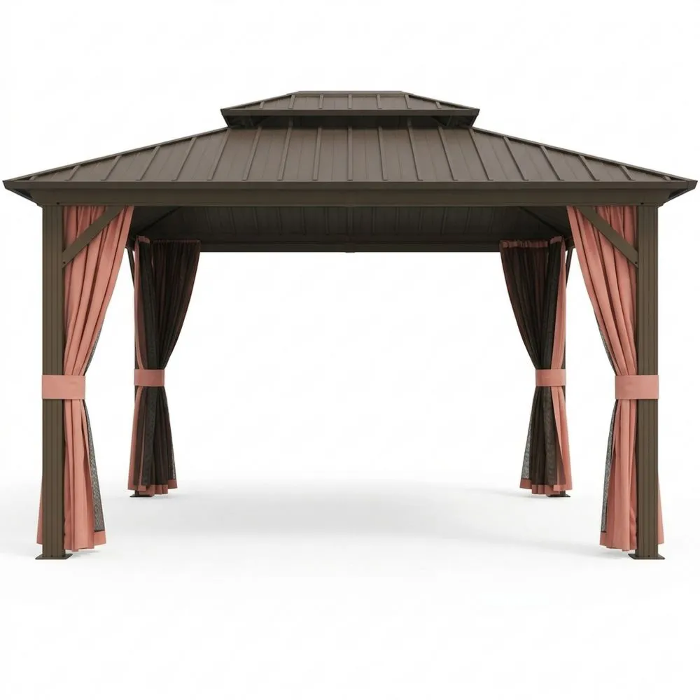 Metall Pavillon Rechteckig Aluminium Stahl Polyester Braun/Pink