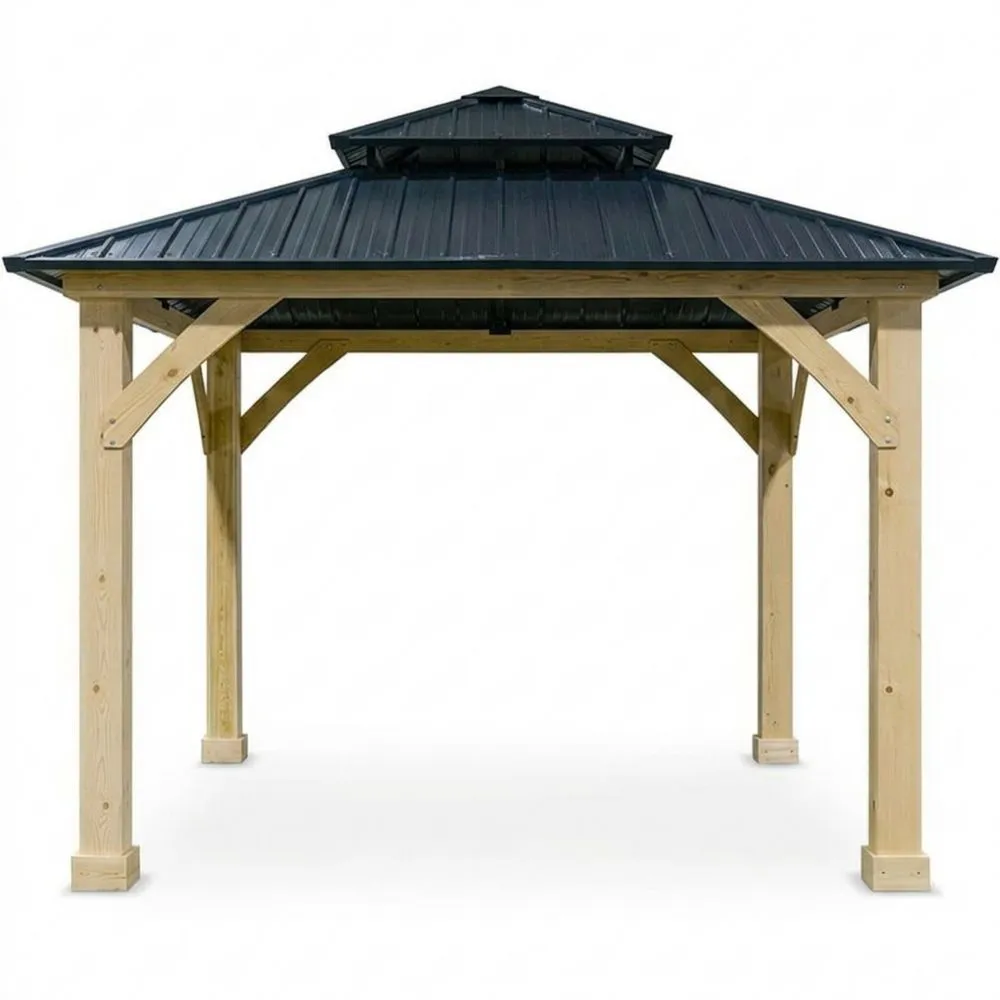 Lärchenholz-Pavillon mit Stahlblechdach, 3×3 m (L×B)