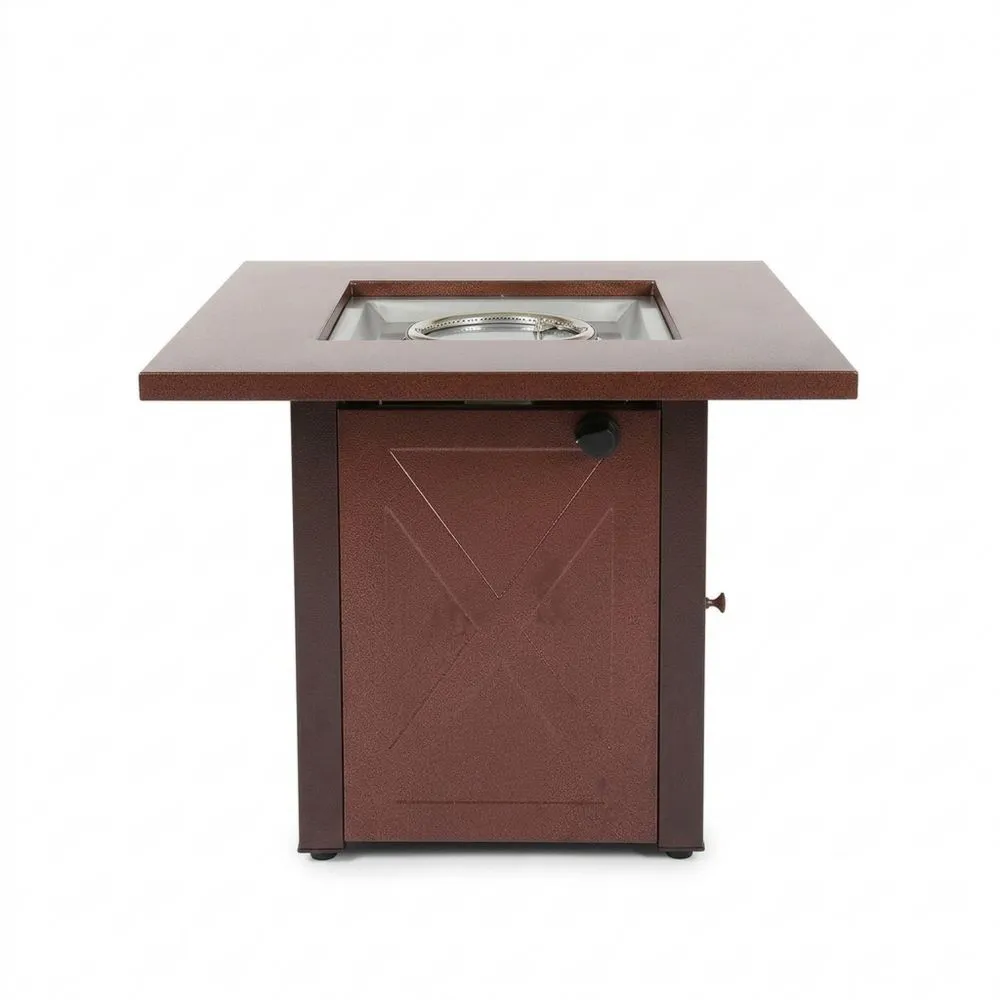 Rechteckiger Gas-Feuertisch aus Stahl, Braun