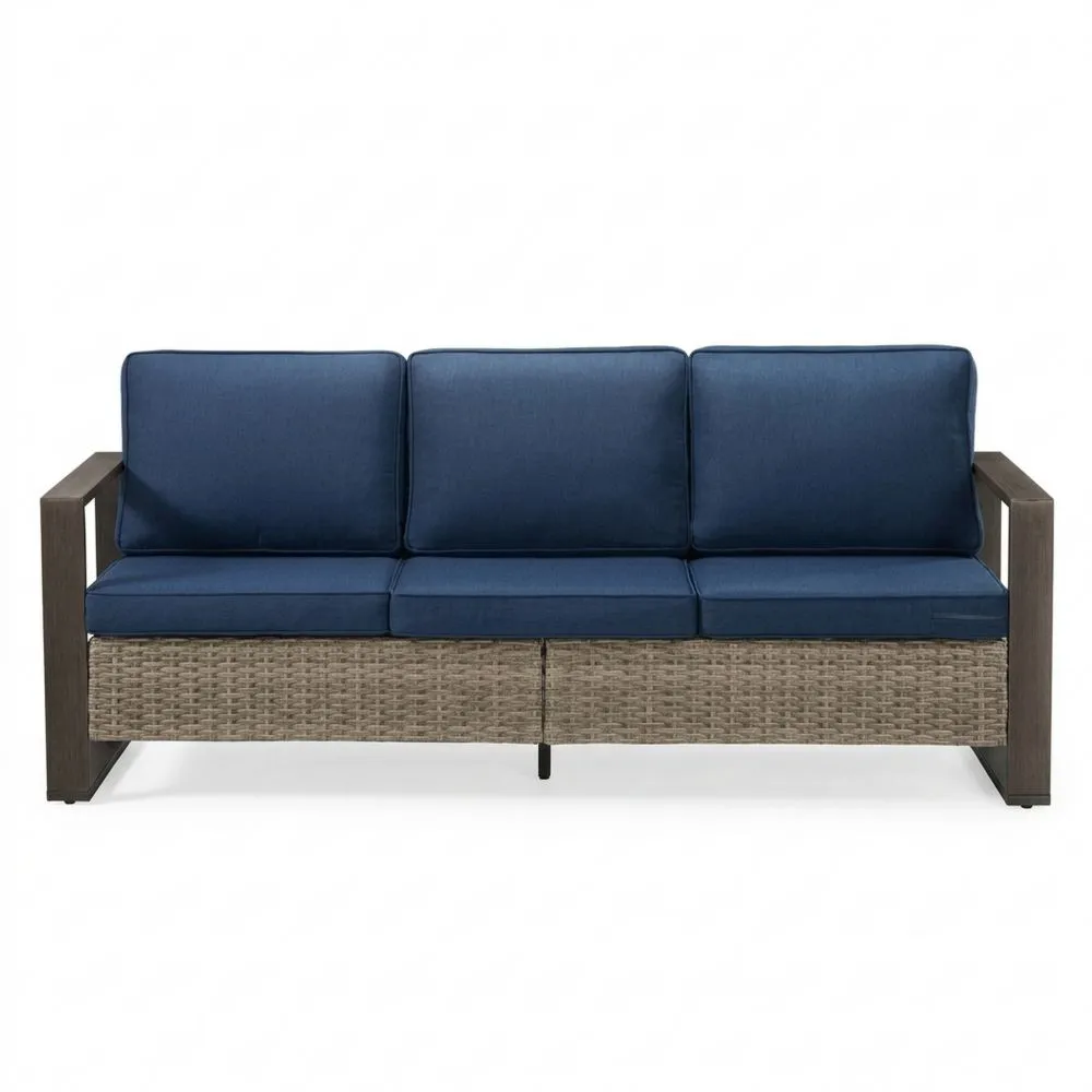 3-Sitzer Sofa mit Aluminiumrahmen und Polyethylengeflecht, Blau
