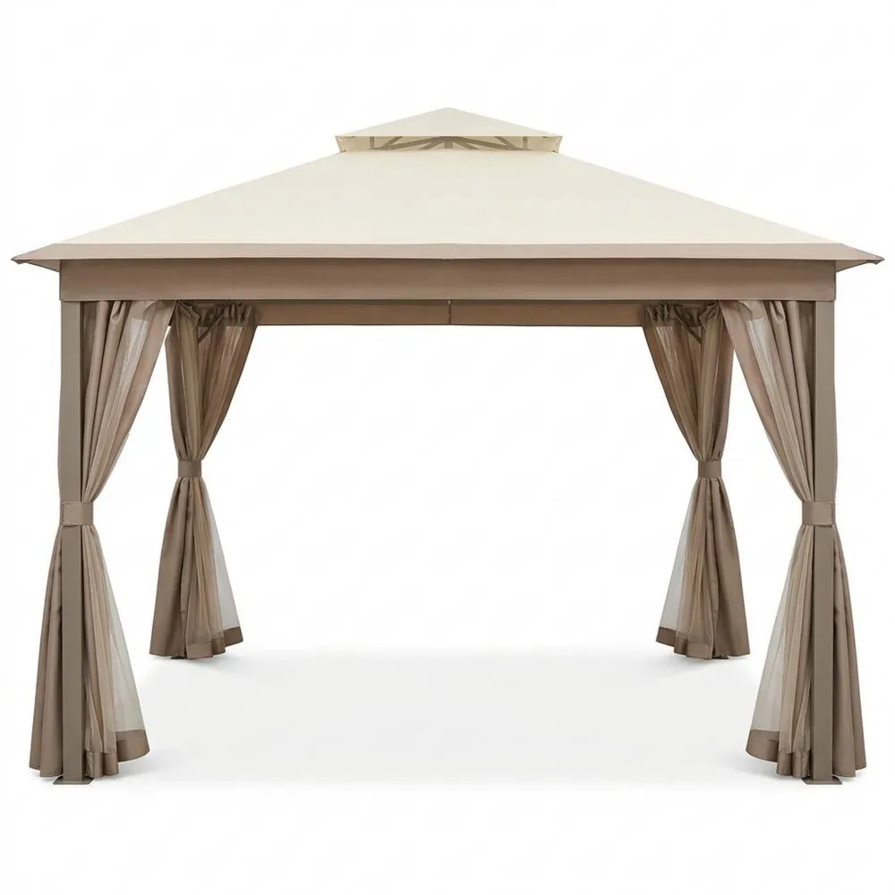 Pavillon mit Aluminiumrahmen und Polyester-Dach Beige/Kaffee