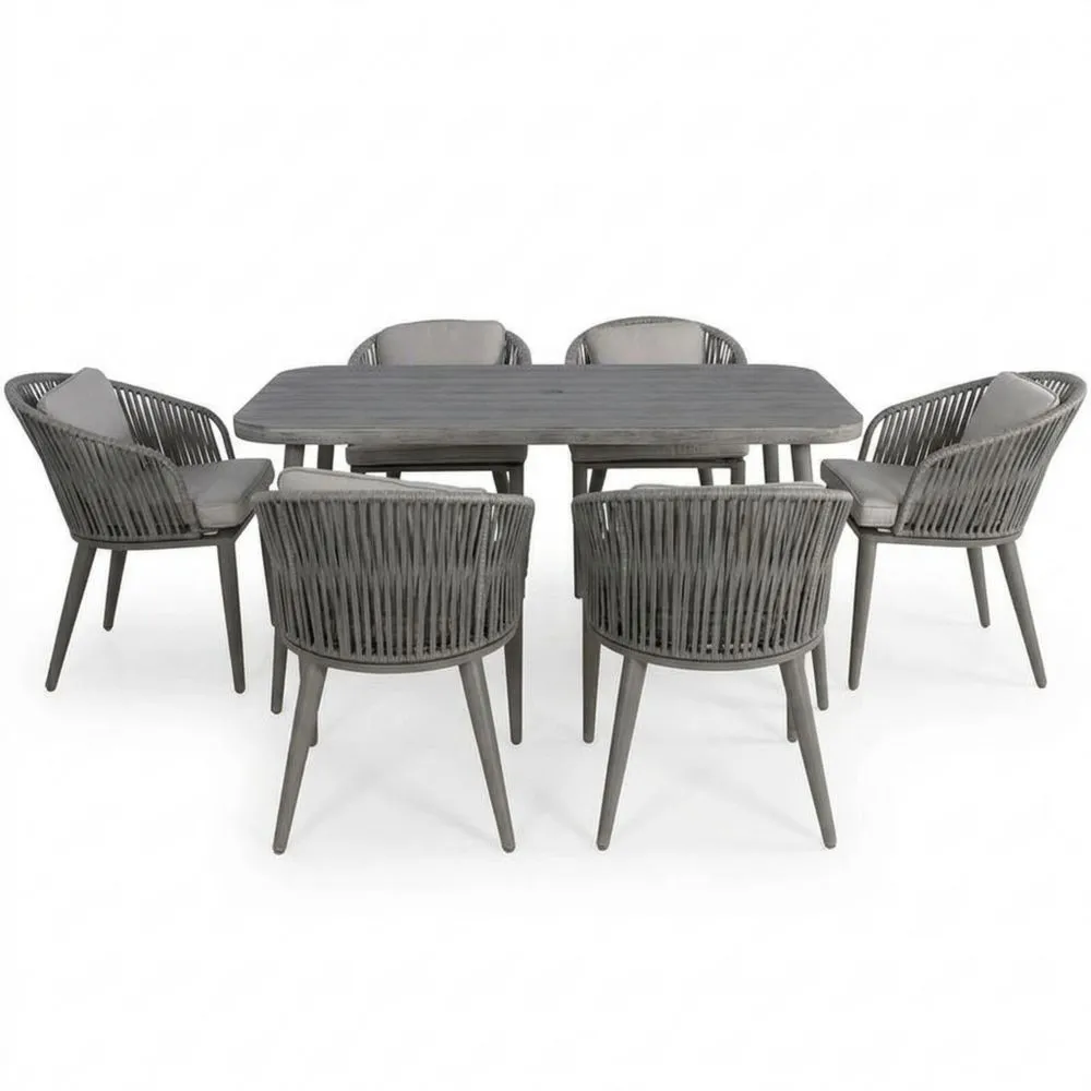 7-teilige Garten-Essgruppe Aluminium mit Polyestergeflecht Grau