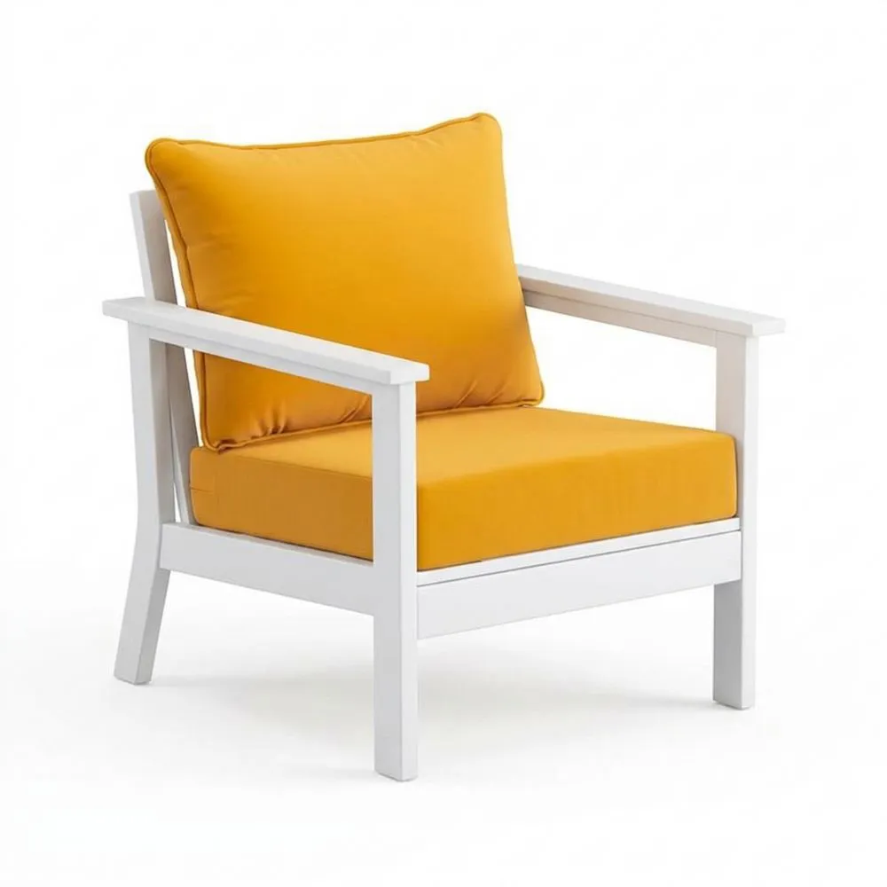 Aluminium-Outdoor-Sessel mit gelben Polyesterkissen