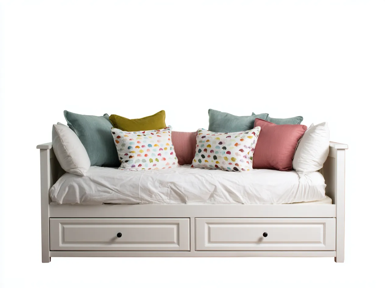 Sofa z funkcją spania-drewno-tkanina-206x94x85 cm-biały-wielokolorowy-skandynawski-Mivaloft