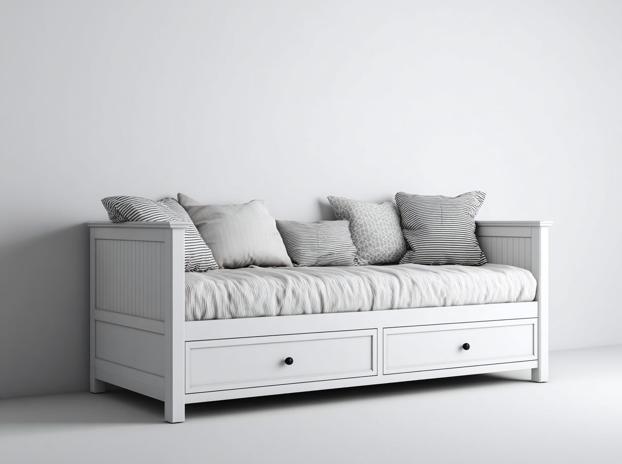 Sofa z funkcją spania-drewno-tkanina-207x93x83 cm-biały-szary-minimalistyczny-Mivaloft