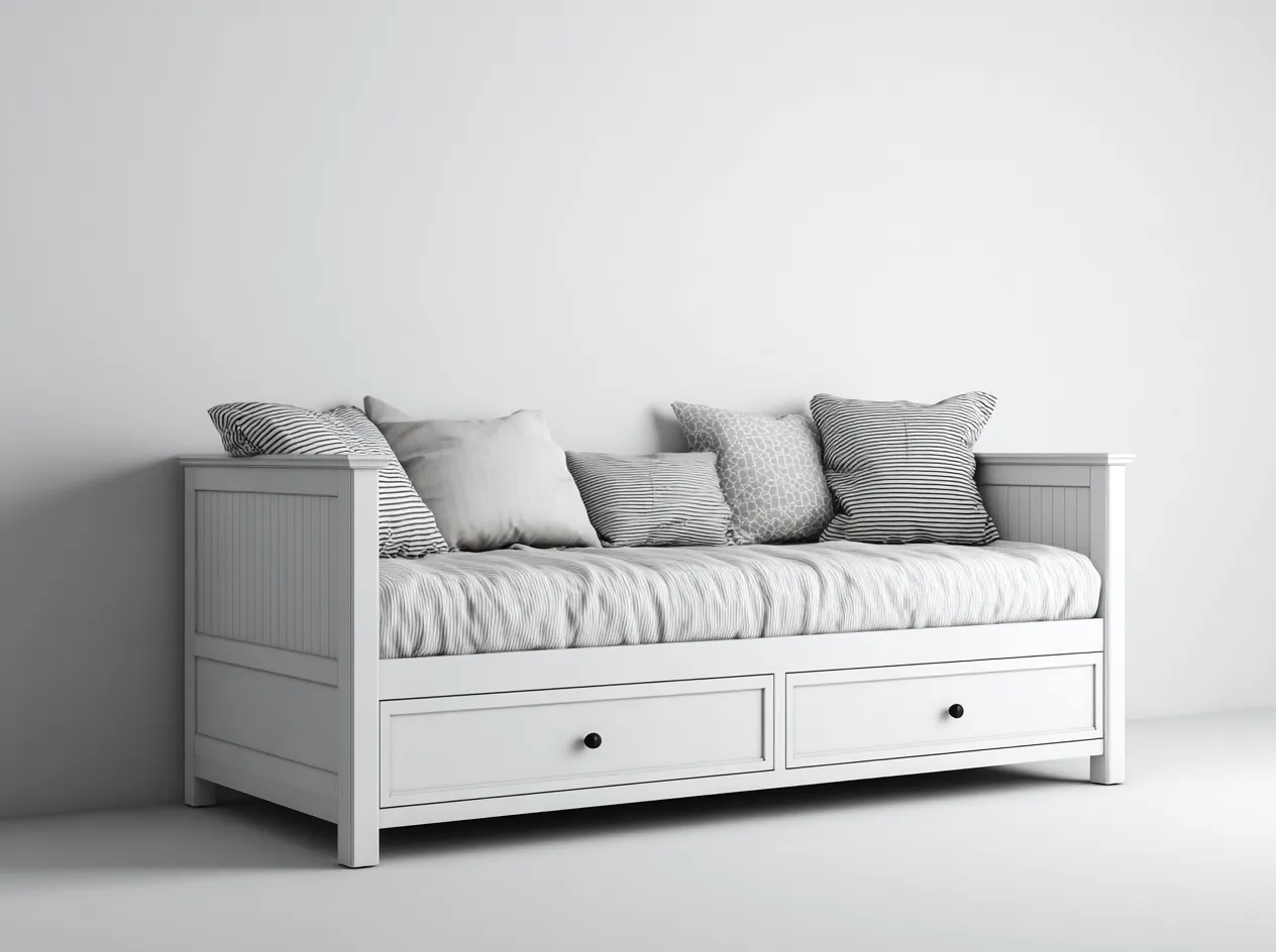 Sofa z funkcją spania-drewno-tkanina-207x93x83 cm-biały-szary-minimalistyczny-Mivaloft