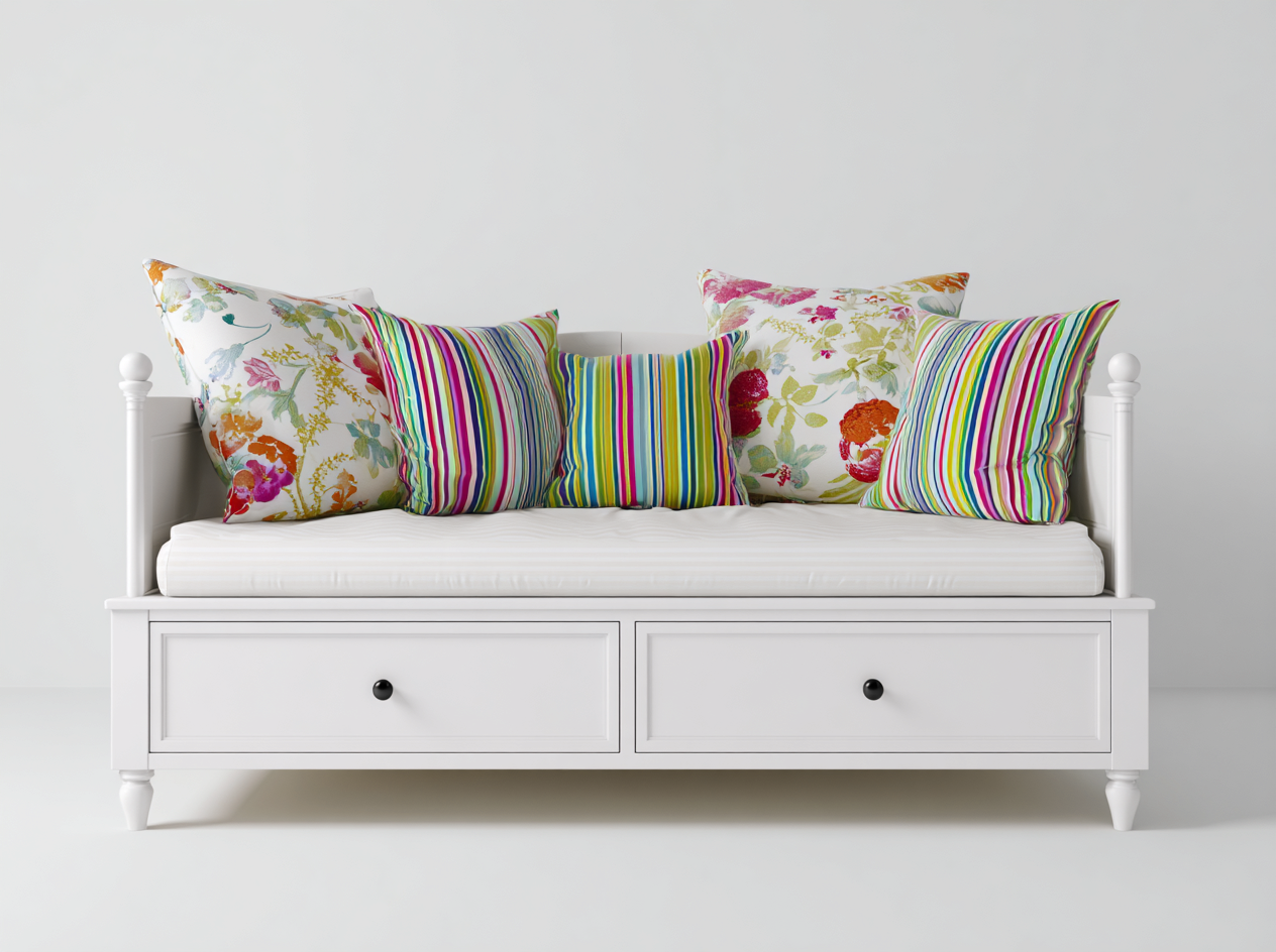 Sofa z funkcją spania-drewno-tkanina-210x96x84 cm-biały-wielokolorowy-nowoczesny-Mivaloft