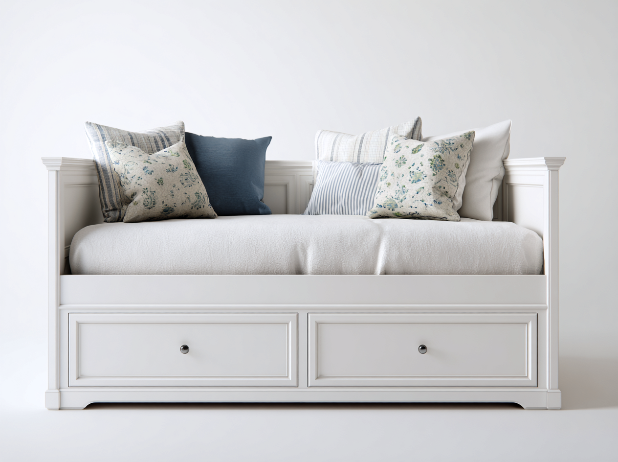 Sofa z funkcją spania-drewno-tkanina-209x97x86 cm-biały-niebieski-klasyczny-Mivaloft