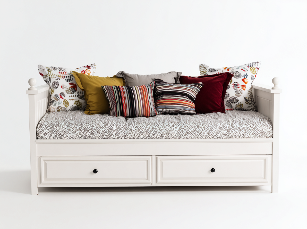 Sofa z funkcją spania-drewno-tkanina-212x98x87 cm-biały-wielokolorowy-nowoczesny-Mivaloft