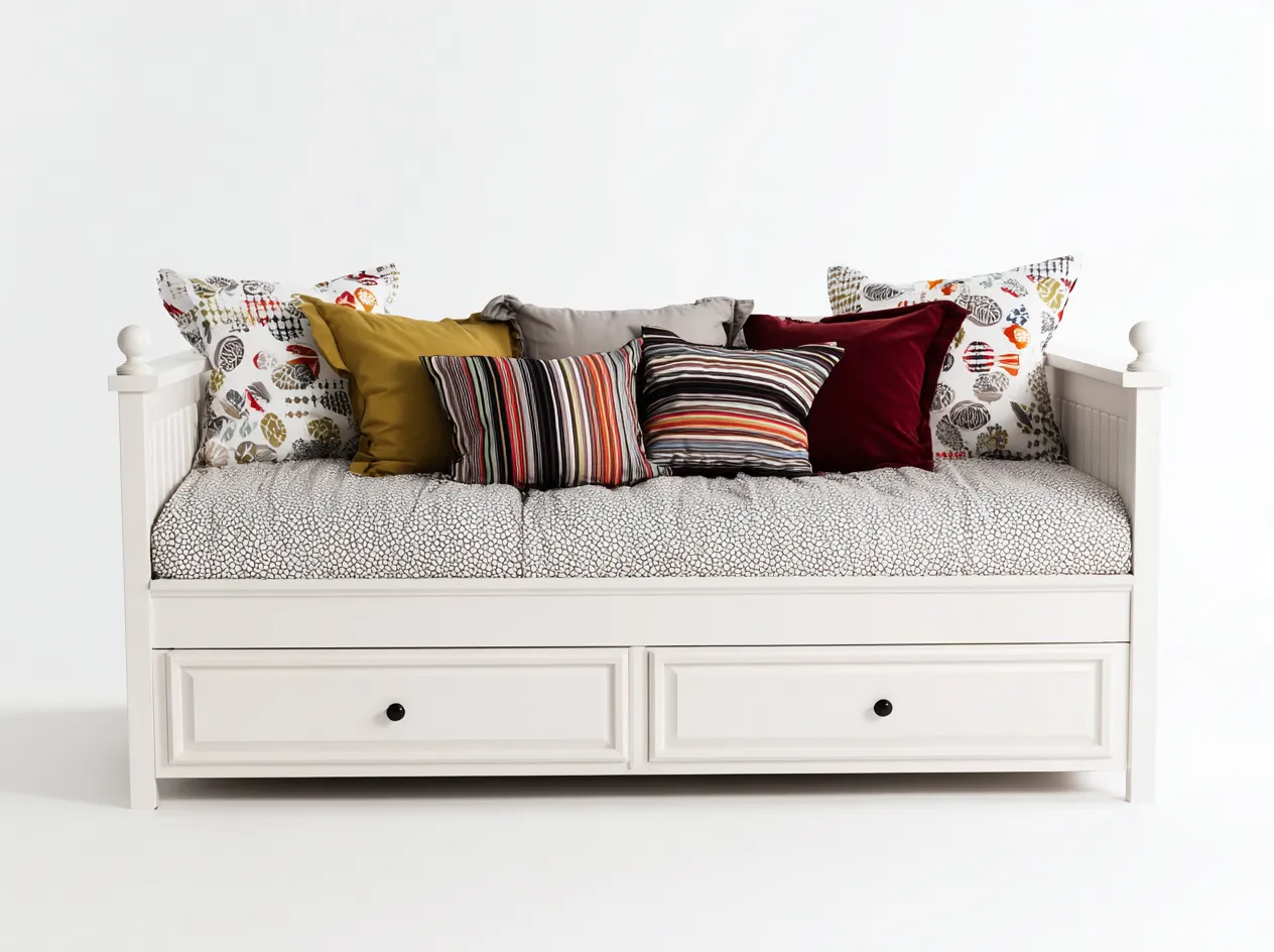 Sofa z funkcją spania-drewno-tkanina-212x98x87 cm-biały-wielokolorowy-nowoczesny-Mivaloft